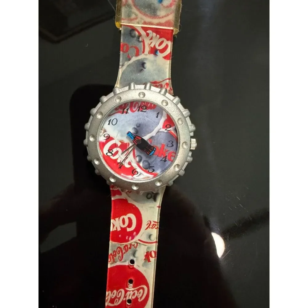 vtg coca cola bottle cap watch with patterned band